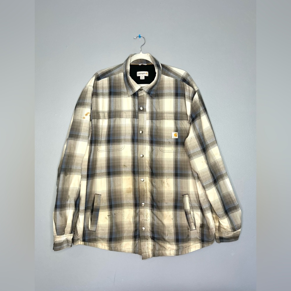 Carhartt Force fleece lined jacket vtg 2015 Distressed Shacket Mens 2X Snap‎